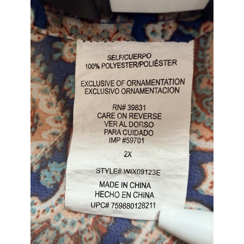 Democracy Paisley Kimono Caftan 2X Navy Blush Boho Open Front EUC - Picture 4 of 5